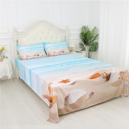 FUYEUN Coastal Blue Queen Bedding Set with Starfish Design