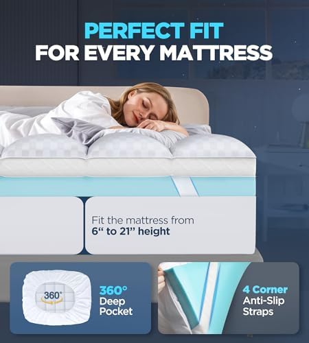 Biteany Dual Layer Mattress Topper Queen for Pain Relief and Support