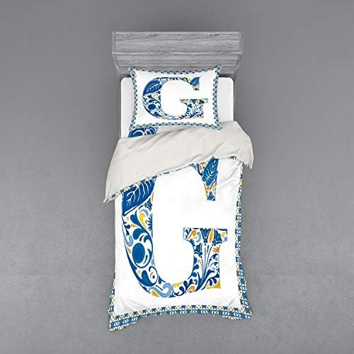 Ambesonne Letter G Duvet Cover Set 3 Piece Twin Blue Yellow Orange