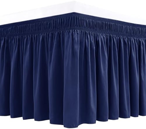 Navy Blue Bed Skirt with Elastic Ruffles for King Size