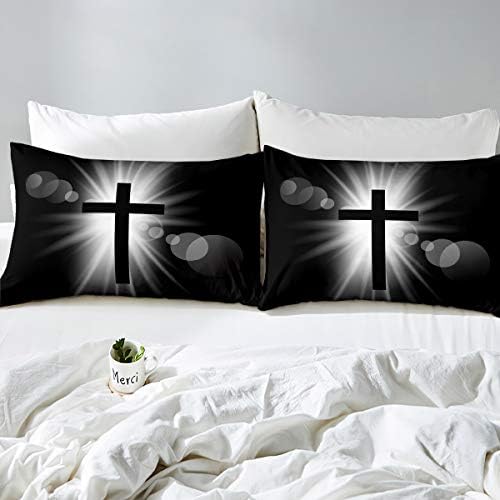 Feelyou 3D Cross Print Duvet Cover Set Queen Size Black