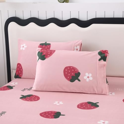 MAG 3Pcs Pink Flannel Bed Sheet Set