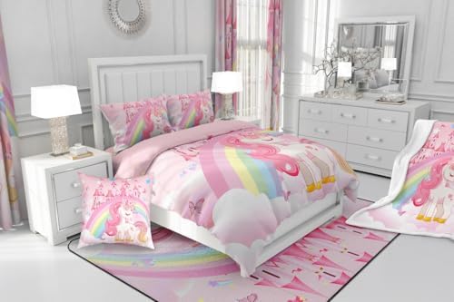 Erosebridal Rainbow Unicorn Comforter Set