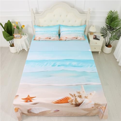 FUYEUN Coastal Blue Queen Bedding Set with Starfish Design