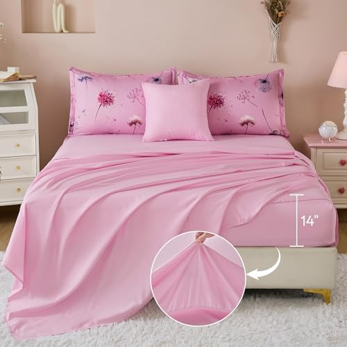 WONGS BEDDING Full Size Comforter Set with Pink Dandelion Pattern