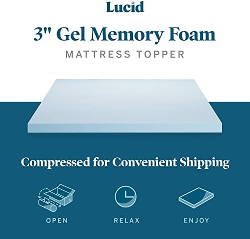 LUCID 3-Inch Ventilated Gel Memory Foam Mattress Topper - King