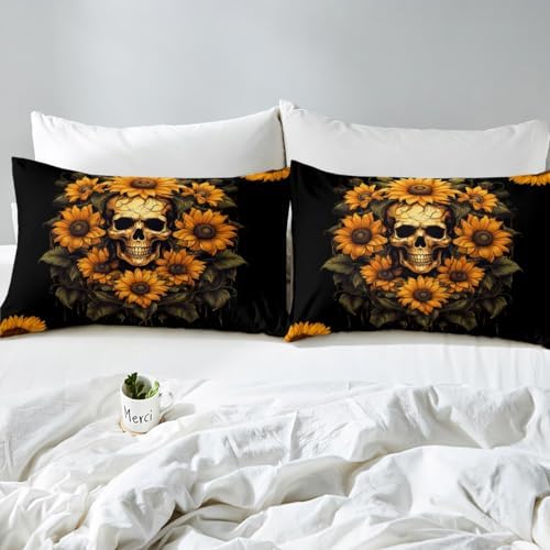 Homewish Boho Skull Duvet Cover Set King Size 3Pcs