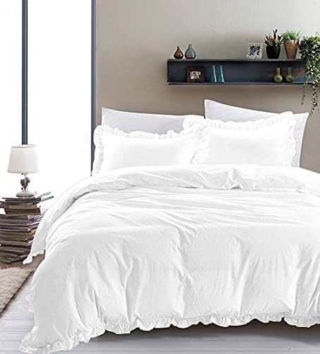 3 Piece White Edge Ruffle Duvet Cover Set
