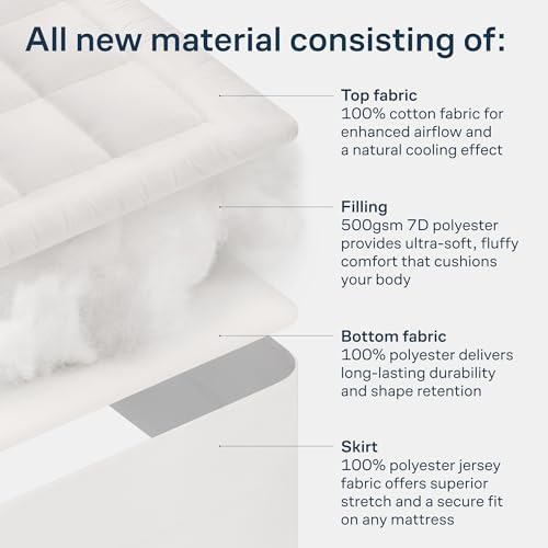 Cloud-Like Full Mattress Topper - 100 Cotton for Back Pain Relief