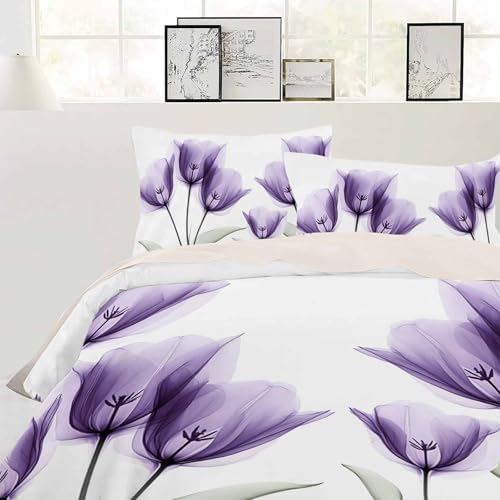 ZOE GARDEN Purple Tulip Cal King Duvet Cover Set