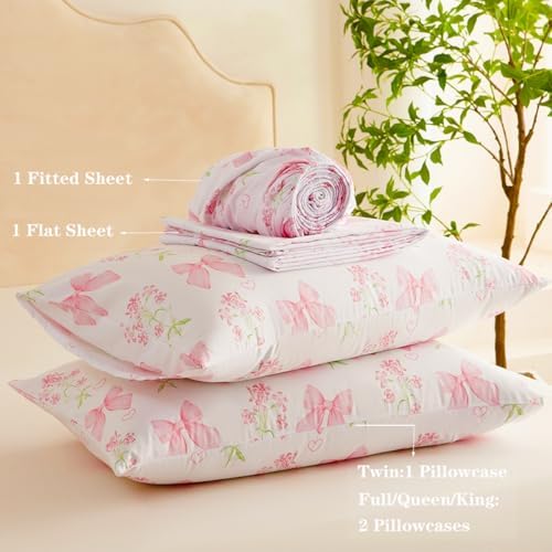 Jolusere Bowknot Sheet Set Queen Kids Soft Microfiber