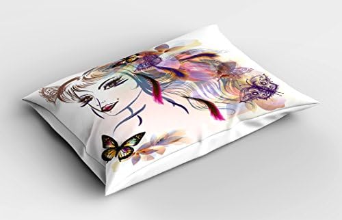 Ambesonne Tale Pillow Sham Girl Drawing Design with Butterflies