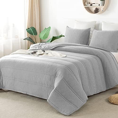 AnnaZ 3PC Comforter Set Down Alternative Light Grey Twin XL