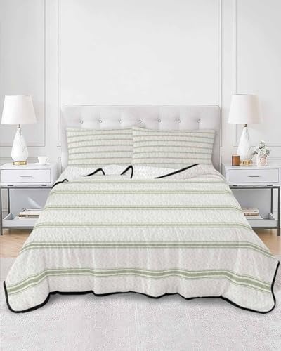 Stongaro Twin XL Quilt Set Sage Green Striped 3 Pieces
