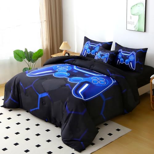 BYHOFMLY Blue Gamer Comforter Set - 6Pcs Kids Twin Bedding