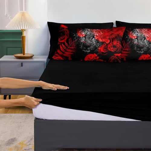 Bedbay Red Rose Leopard Comforter Set Cal-King