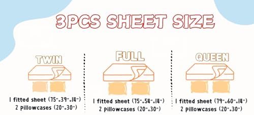SDY 3PCS Cow Print Fitted Sheet Set Queen Size