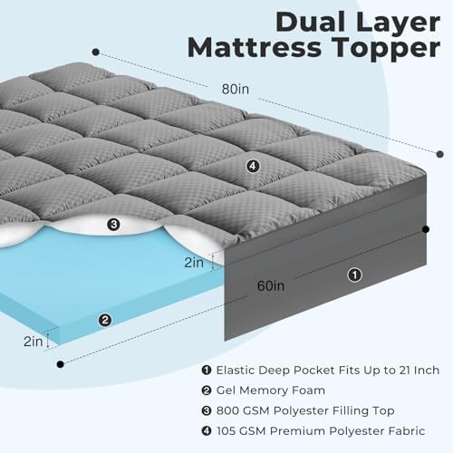 OLANLY Dual-Layer Queen Mattress Topper 4 Inch