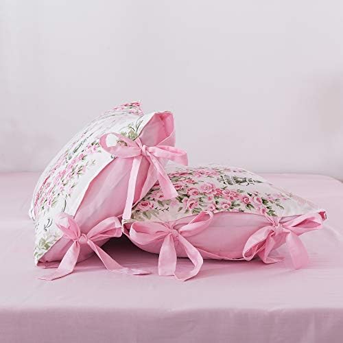 FADFAY Sweet Pink Rosette Floral Duvet Cover Set Queen 7Pcs