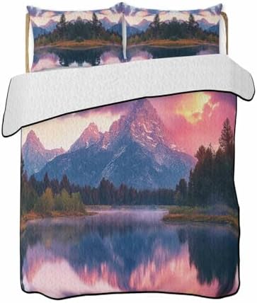 Stongaro Quilt Twin XL Purple Mountain Comforter Set 3 Pieces