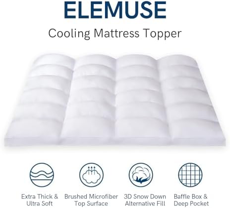 ELEMUSE Cooling Twin XL Mattress Topper for College Dorm
