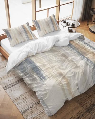Onekaccu Beige Grey Duvet Cover Set Cal King Size 3 Piece