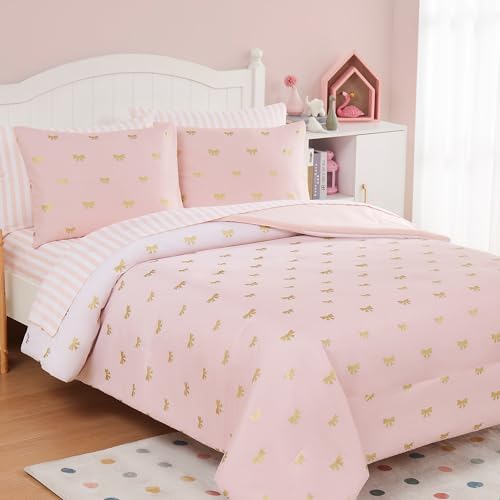 Wink Deer Pink Gold Bow Comforter Set 7-Piece