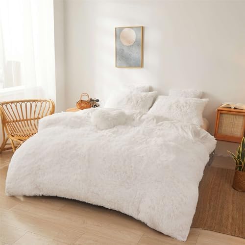 Fluffy White Comforter Set Twin Size 2 Pieces
