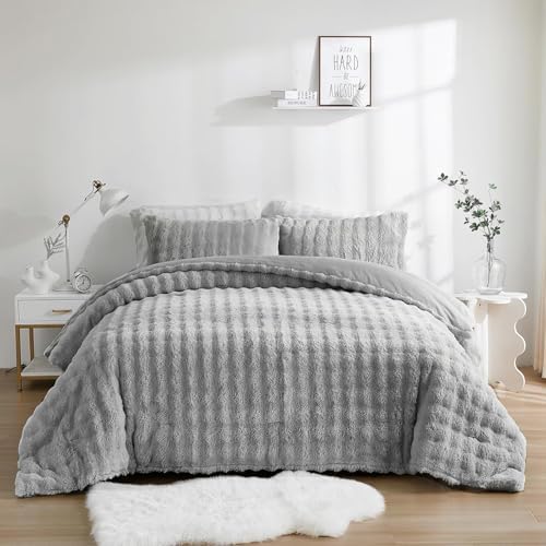 Bedbay Faux Fur Queen Comforter Set 3 Pieces