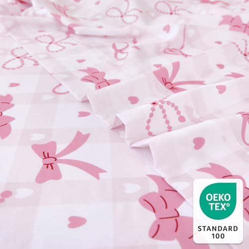 Homilay Queen Sheets Set Kids - 4 Piece Pink Bow Sheets 1