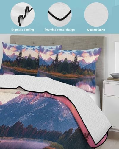 Stongaro Quilt Twin XL Purple Mountain Comforter Set 3 Pieces
