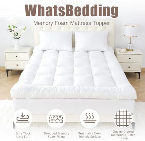 WhatsBedding 4 Inch Queen Memory Foam Mattress Topper