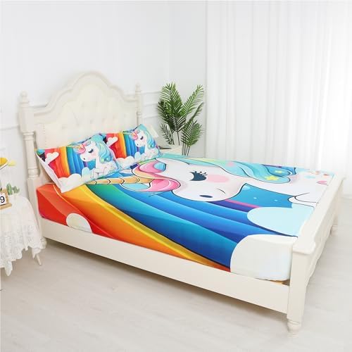FUYEUN Unicorn Fitted Sheet Set Queen Size 4PCs