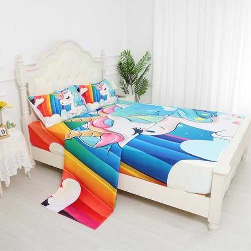 FUYEUN Unicorn Fitted Sheet Set Queen Size 4PCs