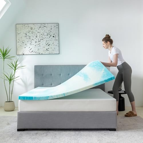 MLILY 3 Inch Gel Memory Foam Mattress Topper Blue