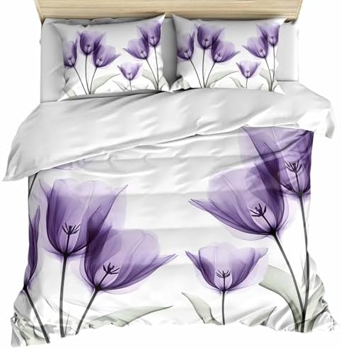 ZOE GARDEN Purple Tulip Cal King Duvet Cover Set
