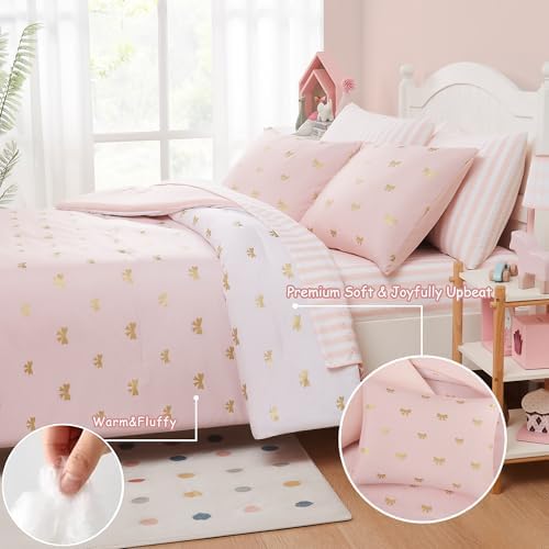 Wink Deer Pink Gold Bow Comforter Set 7-Piece
