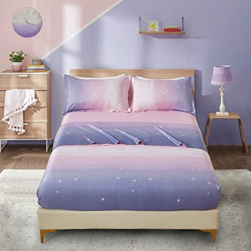 Dinjoy Queen Size Rainbow Ombre Pink Purple Sheet Set 4 Pieces