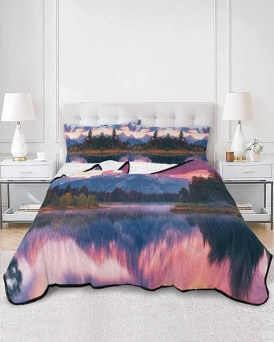 Stongaro Quilt Twin XL Purple Mountain Comforter Set 3 Pieces