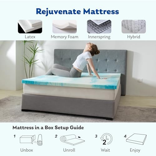 MLILY 3 Inch Gel Memory Foam Mattress Topper Blue