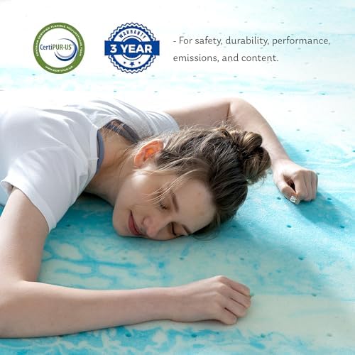 MLILY 3 Inch Gel Memory Foam Mattress Topper Blue