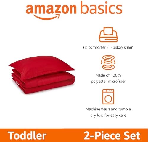 Amazon Basics 2 Piece Microfiber Kids Comforter Set Red Solid