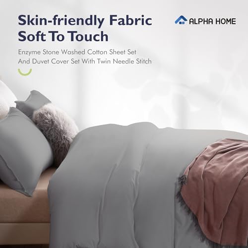 ALPHA HOME Queen Duvet Cover Set with 2 Pillowcases