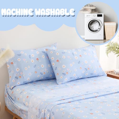 Yibeizi Blue Floral Kids Sheet Set - 3 Piece Twin