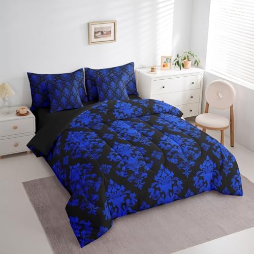 Erosebridal Blue Damask 7 Piece Comforter Set