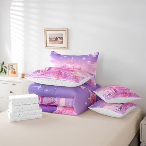 Feelyou Kids Princess Carriage Pink Comforter Set