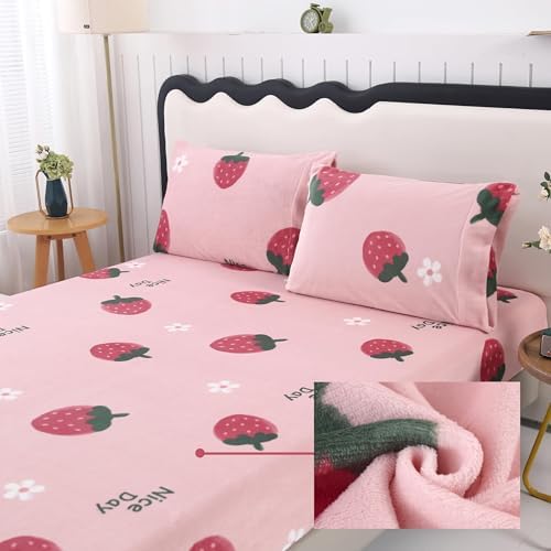 MAG 3Pcs Pink Flannel Bed Sheet Set