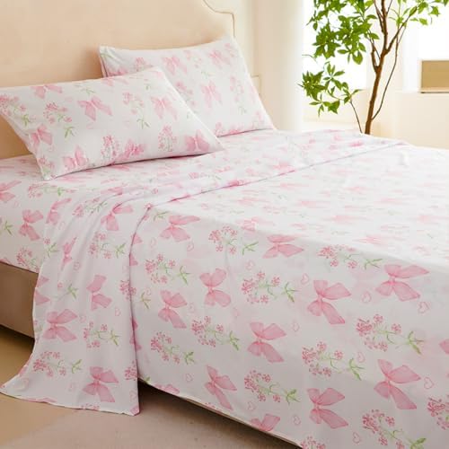 Jolusere Bowknot Sheet Set Queen Kids Soft Microfiber