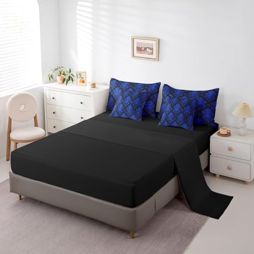 Erosebridal Blue Damask 7 Piece Comforter Set