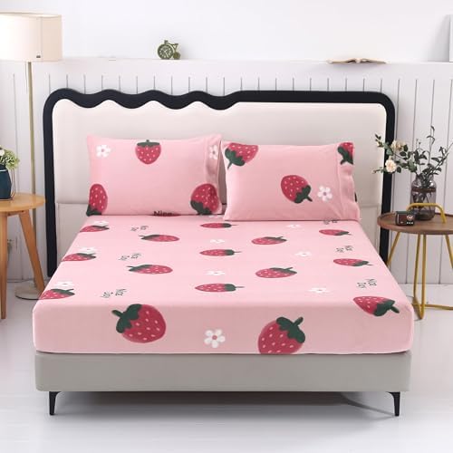 MAG 3Pcs Pink Flannel Bed Sheet Set